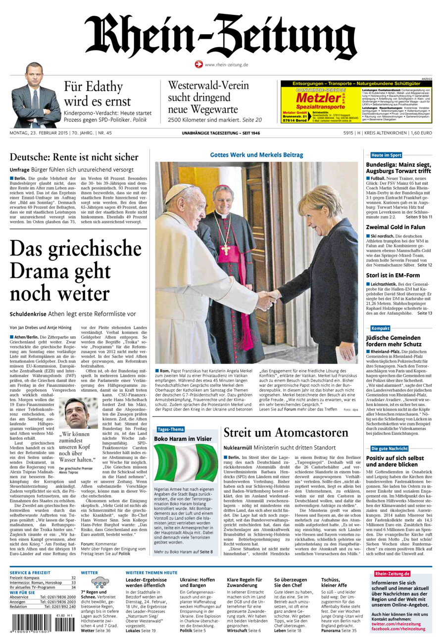 Rhein-Zeitung Kreis Altenkirchen vom Montag, 23.02.2015