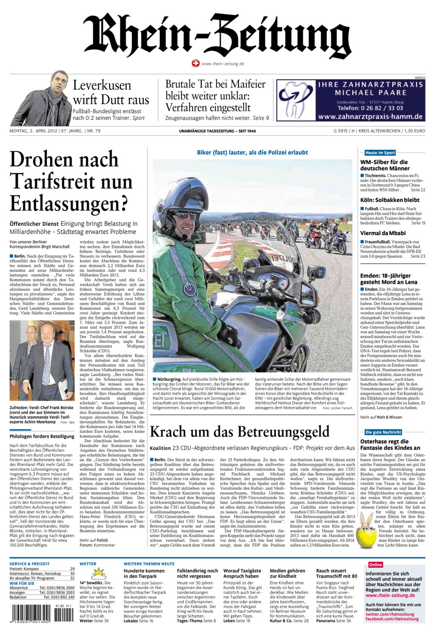 Rhein-Zeitung Kreis Altenkirchen vom Montag, 02.04.2012
