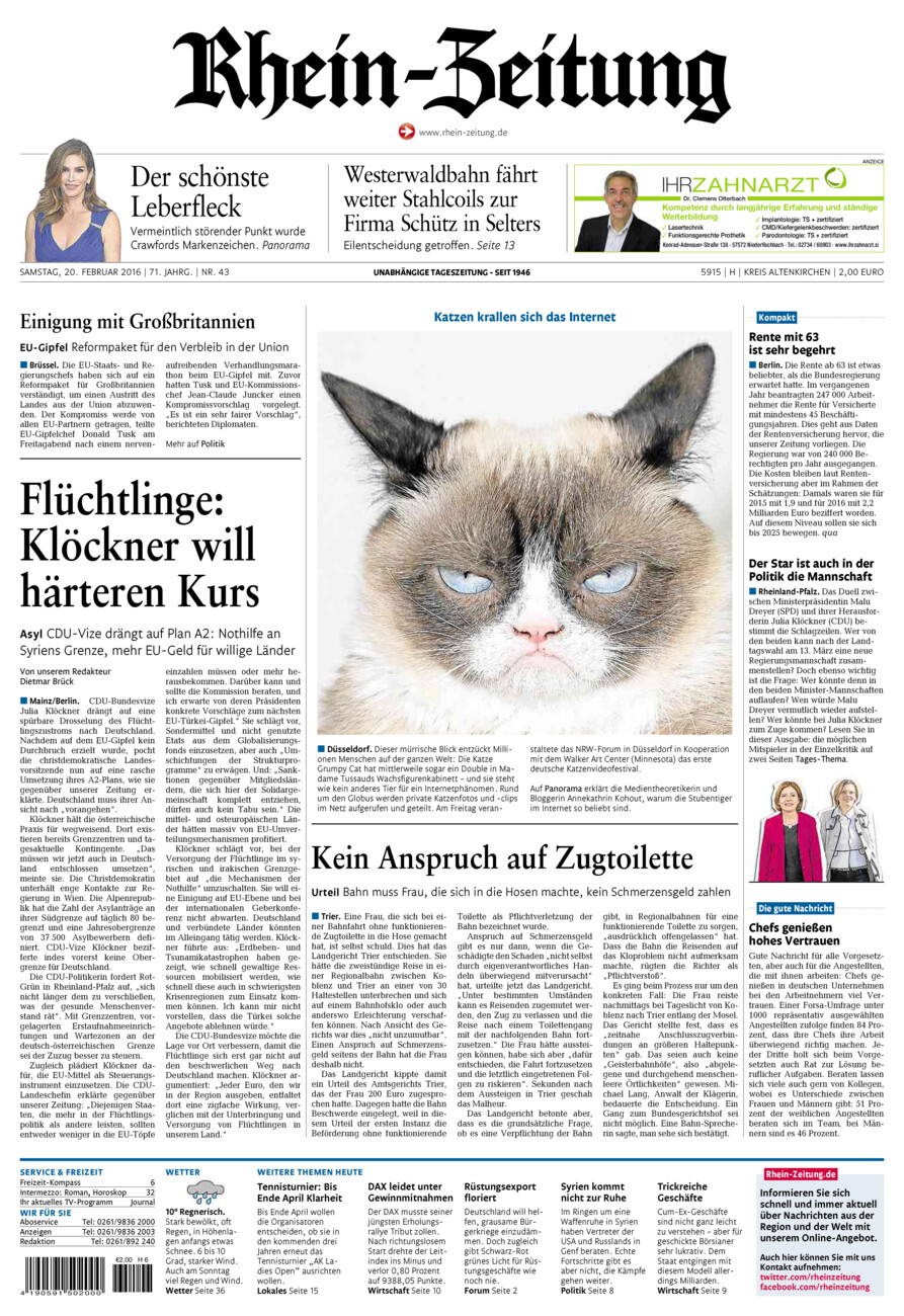 Rhein-Zeitung Kreis Altenkirchen vom Samstag, 20.02.2016
