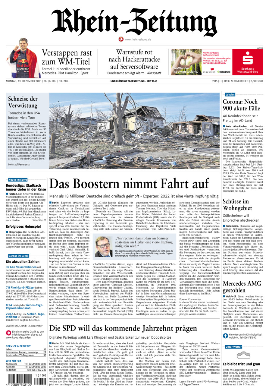 Rhein-Zeitung Kreis Altenkirchen vom Montag, 13.12.2021