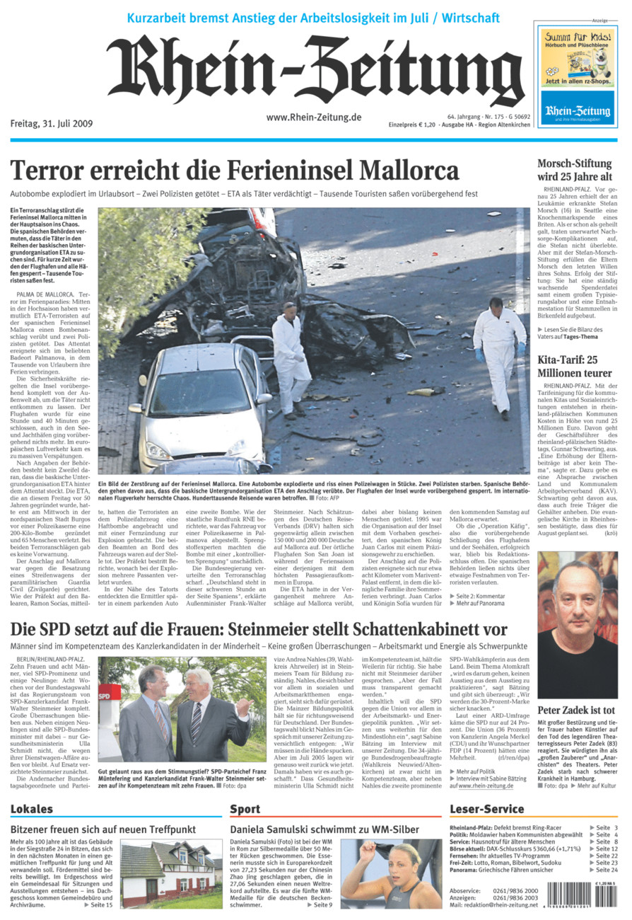 Rhein-Zeitung Kreis Altenkirchen vom Freitag, 31.07.2009