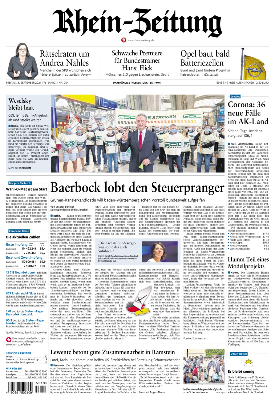 Rhein-Zeitung Kreis Altenkirchen vom Freitag, 03.09.2021