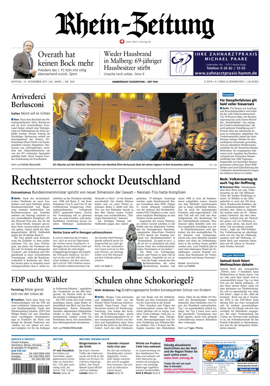Rhein-Zeitung Kreis Altenkirchen vom Montag, 14.11.2011