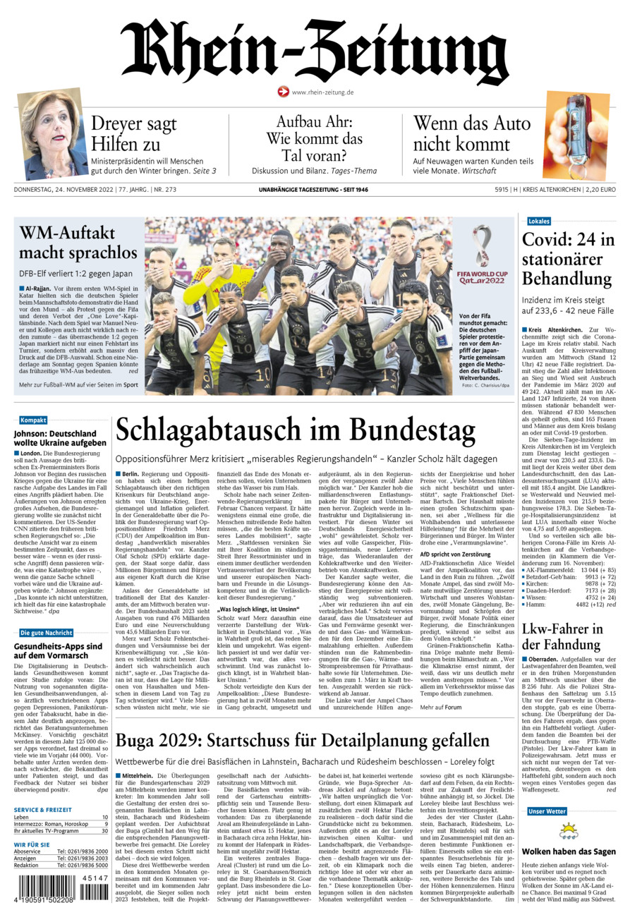 Rhein-Zeitung Kreis Altenkirchen vom Donnerstag, 24.11.2022