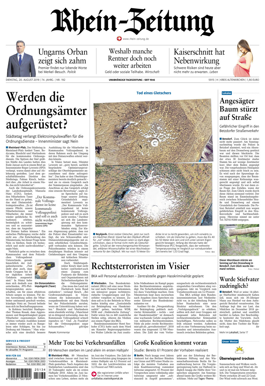 Rhein-Zeitung Kreis Altenkirchen vom Dienstag, 20.08.2019