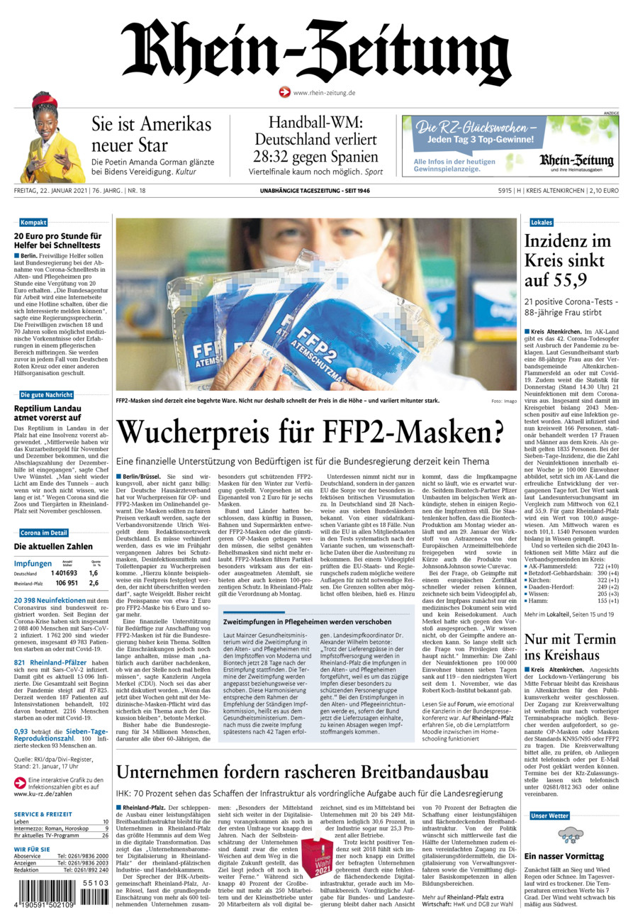 Rhein-Zeitung Kreis Altenkirchen vom Freitag, 22.01.2021