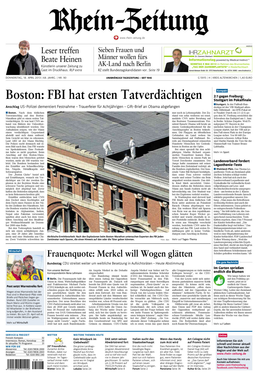 Rhein-Zeitung Kreis Altenkirchen vom Donnerstag, 18.04.2013
