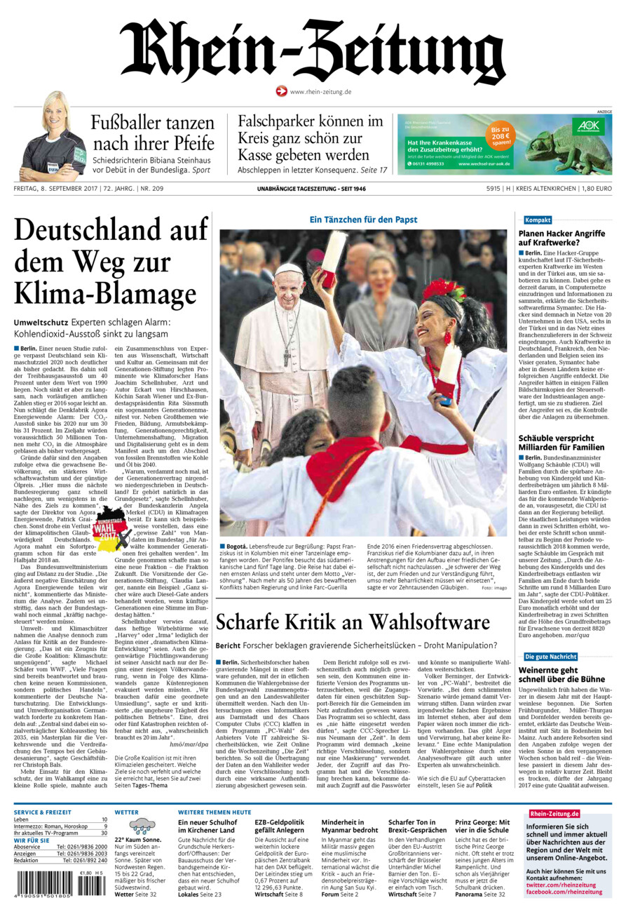 Rhein-Zeitung Kreis Altenkirchen vom Freitag, 08.09.2017