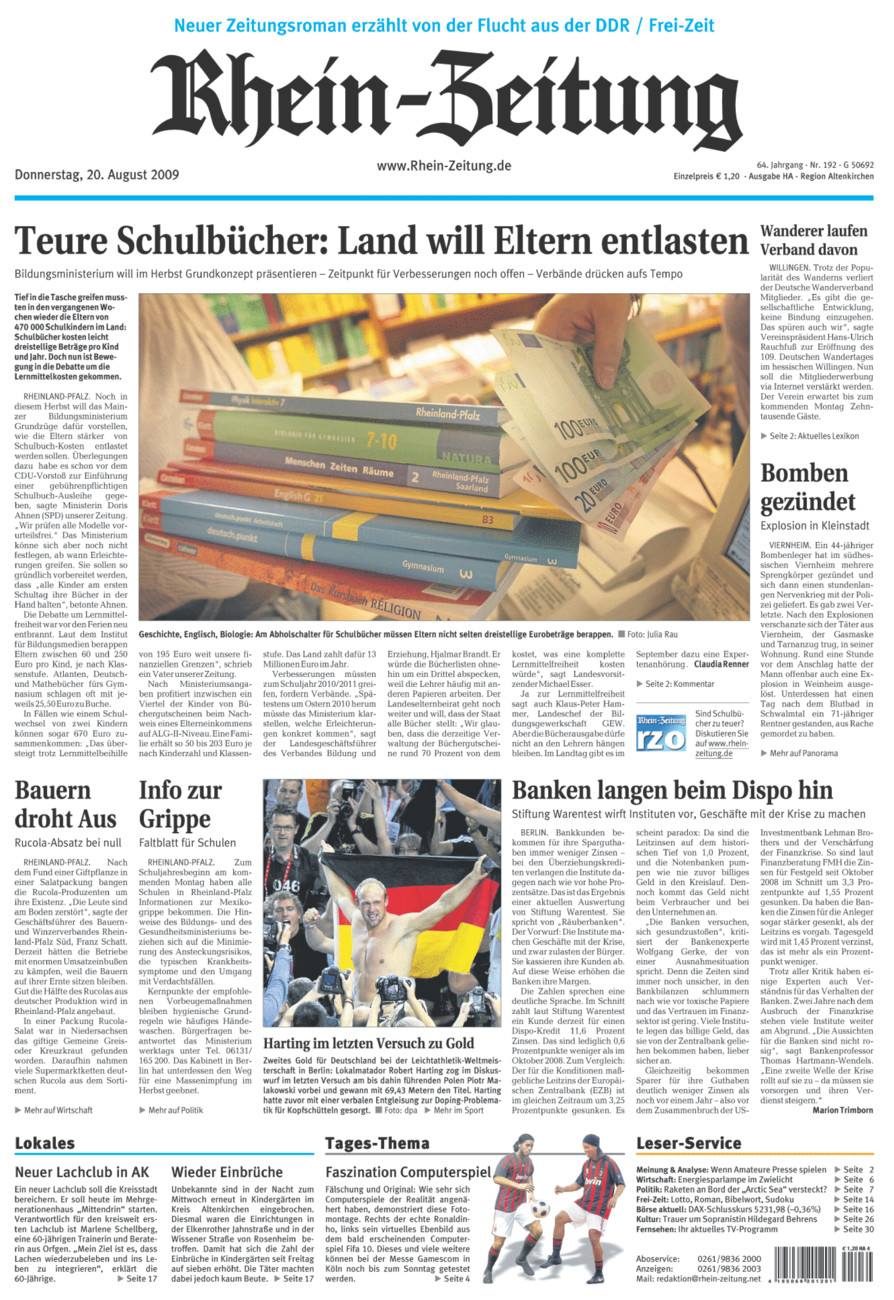 Rhein-Zeitung Kreis Altenkirchen vom Donnerstag, 20.08.2009