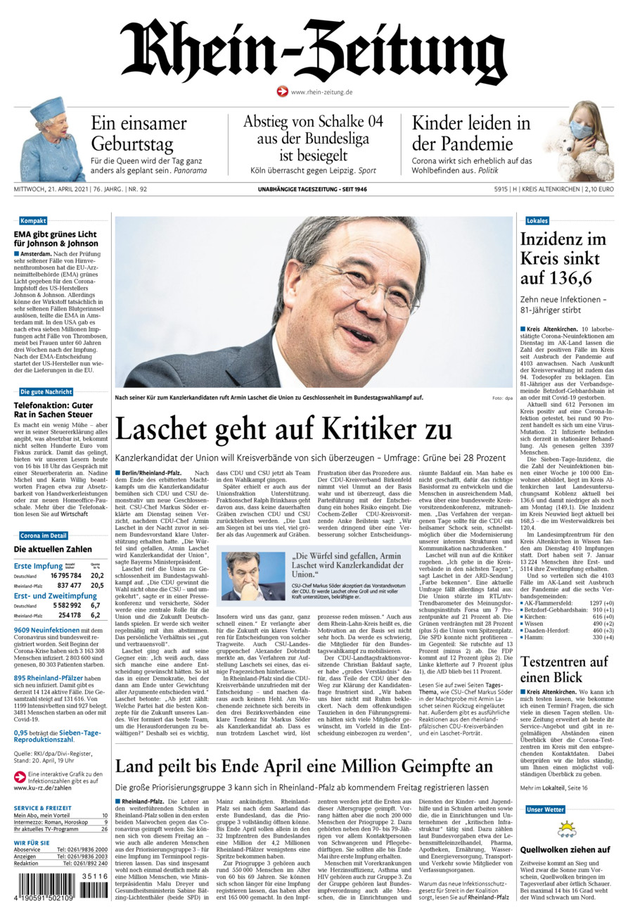 Rhein-Zeitung Kreis Altenkirchen vom Mittwoch, 21.04.2021