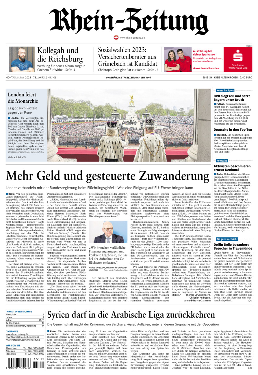Rhein-Zeitung Kreis Altenkirchen vom Montag, 08.05.2023