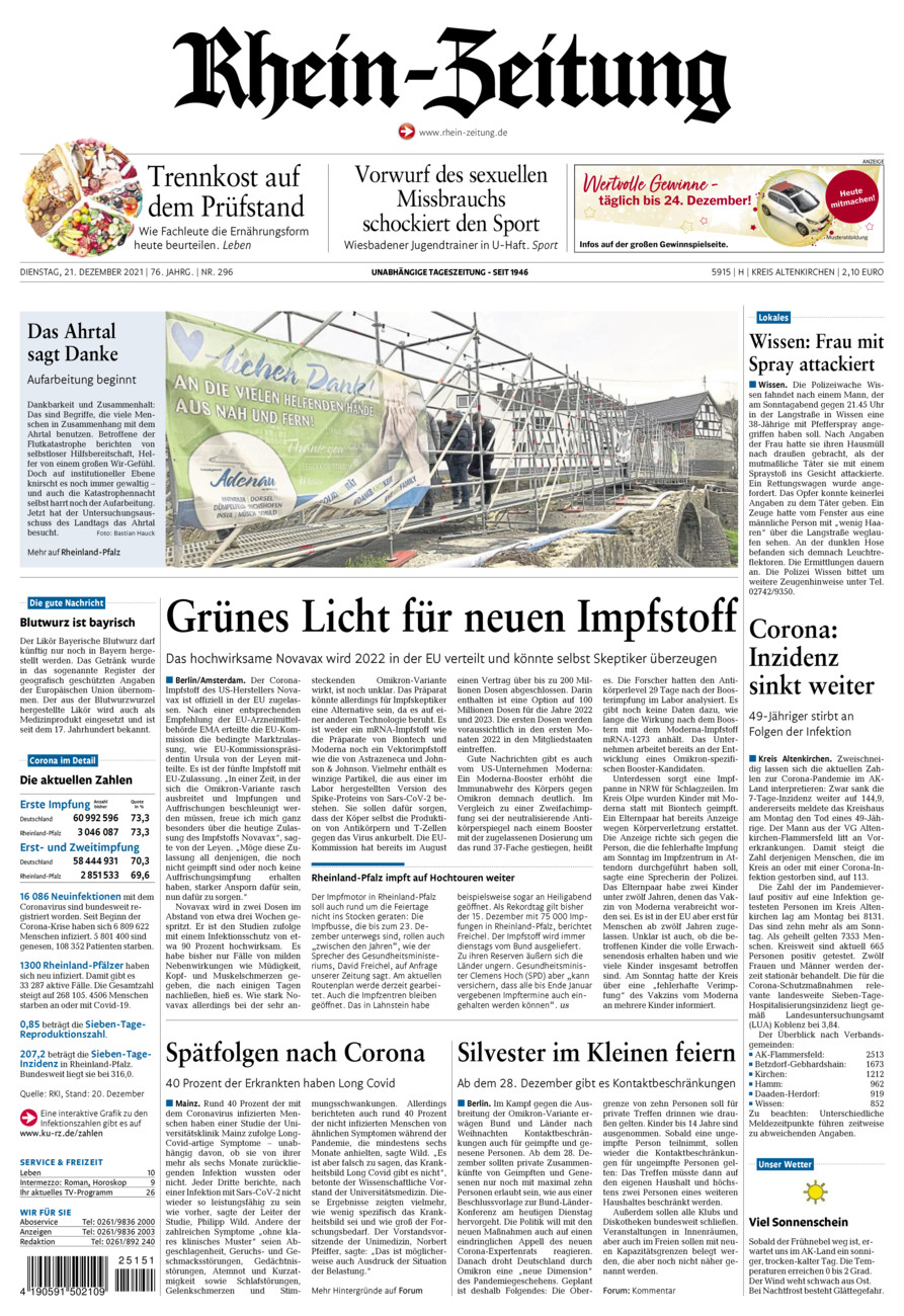 Rhein-Zeitung Kreis Altenkirchen vom Dienstag, 21.12.2021