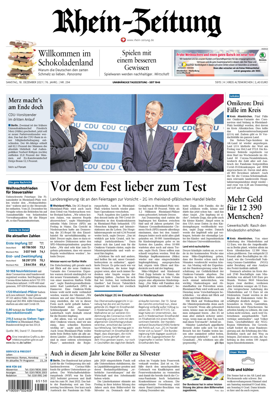 Rhein-Zeitung Kreis Altenkirchen vom Samstag, 18.12.2021
