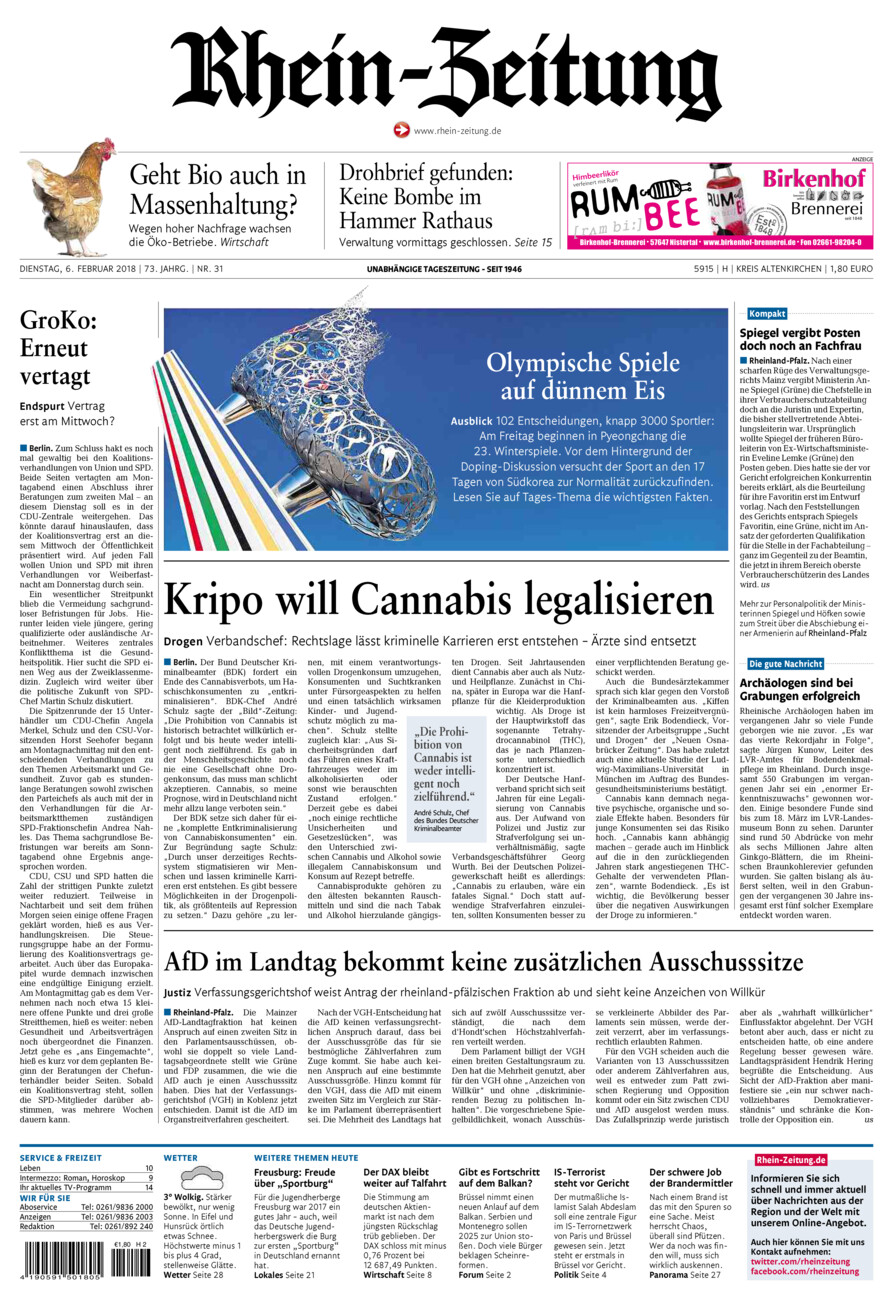 Rhein-Zeitung Kreis Altenkirchen vom Dienstag, 06.02.2018