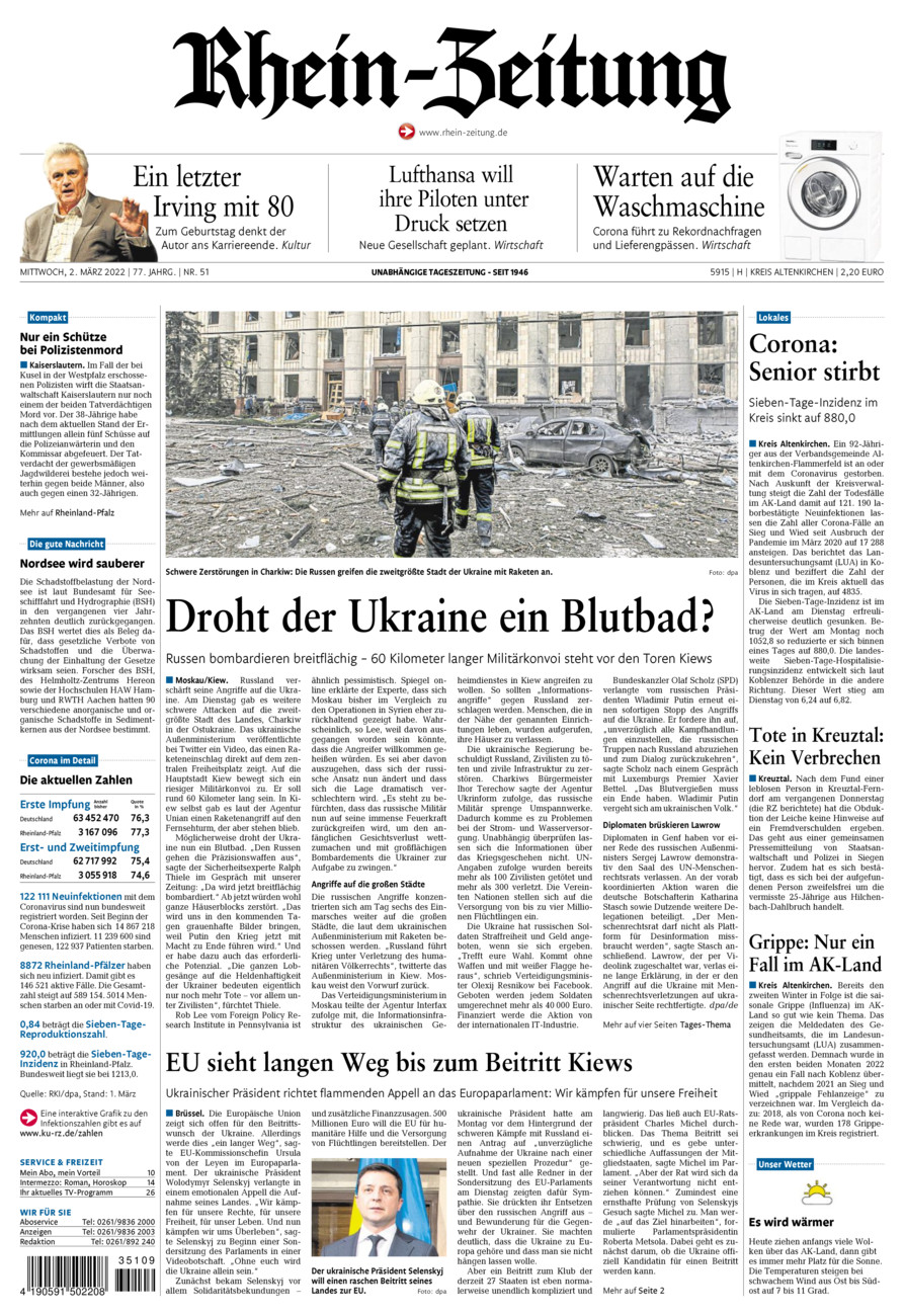 Rhein-Zeitung Kreis Altenkirchen vom Mittwoch, 02.03.2022