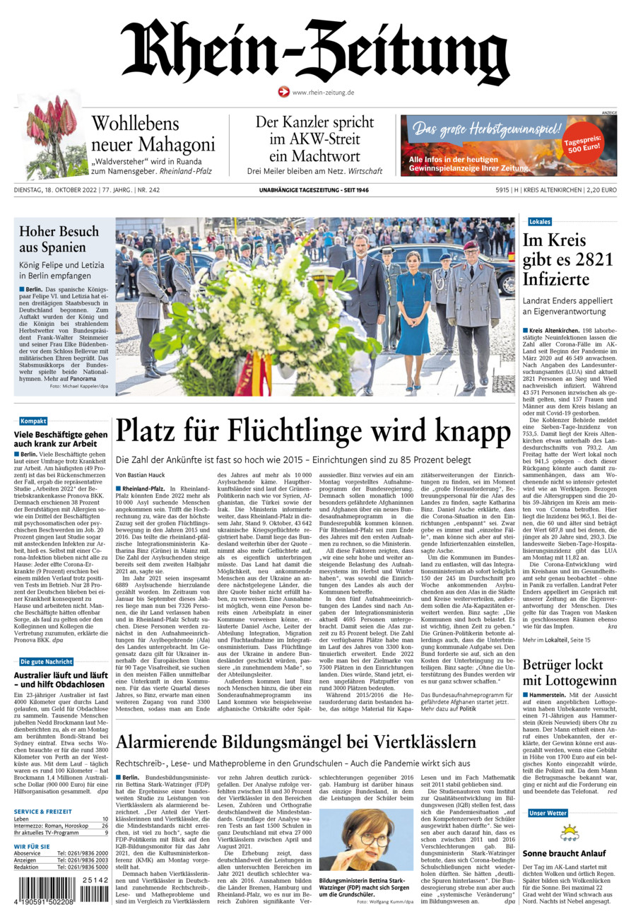 Rhein-Zeitung Kreis Altenkirchen vom Dienstag, 18.10.2022