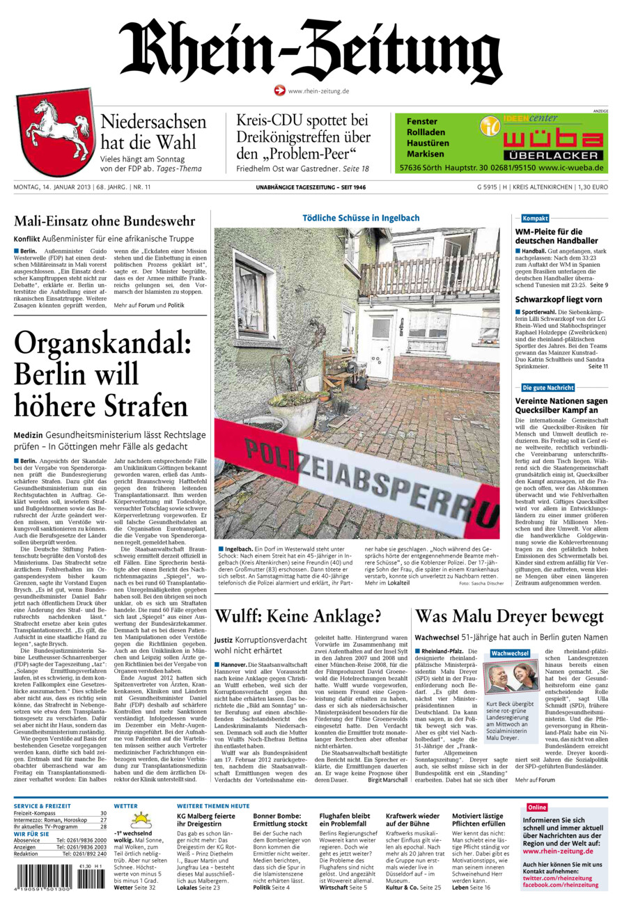 Rhein-Zeitung Kreis Altenkirchen vom Montag, 14.01.2013