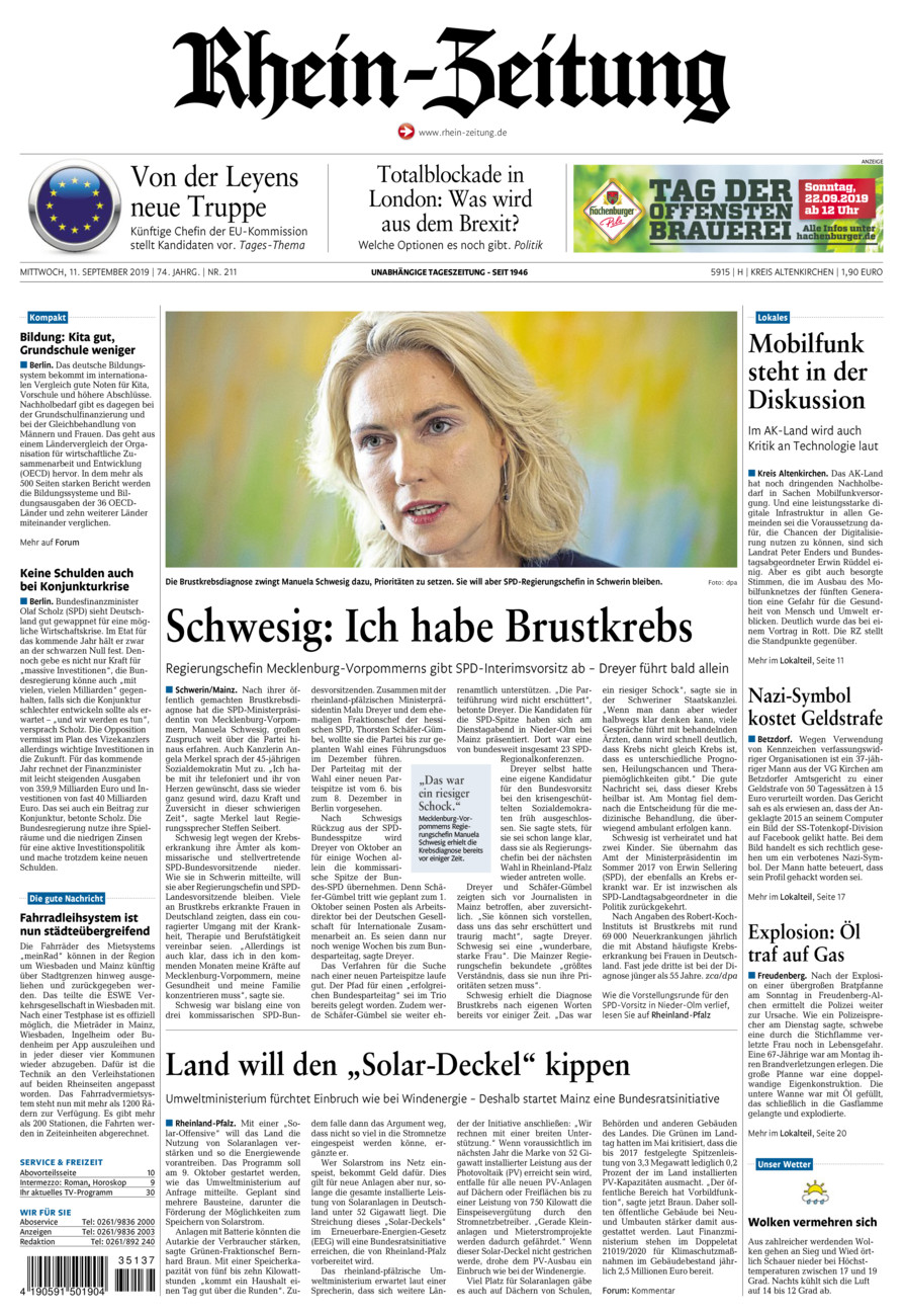 Rhein-Zeitung Kreis Altenkirchen vom Mittwoch, 11.09.2019