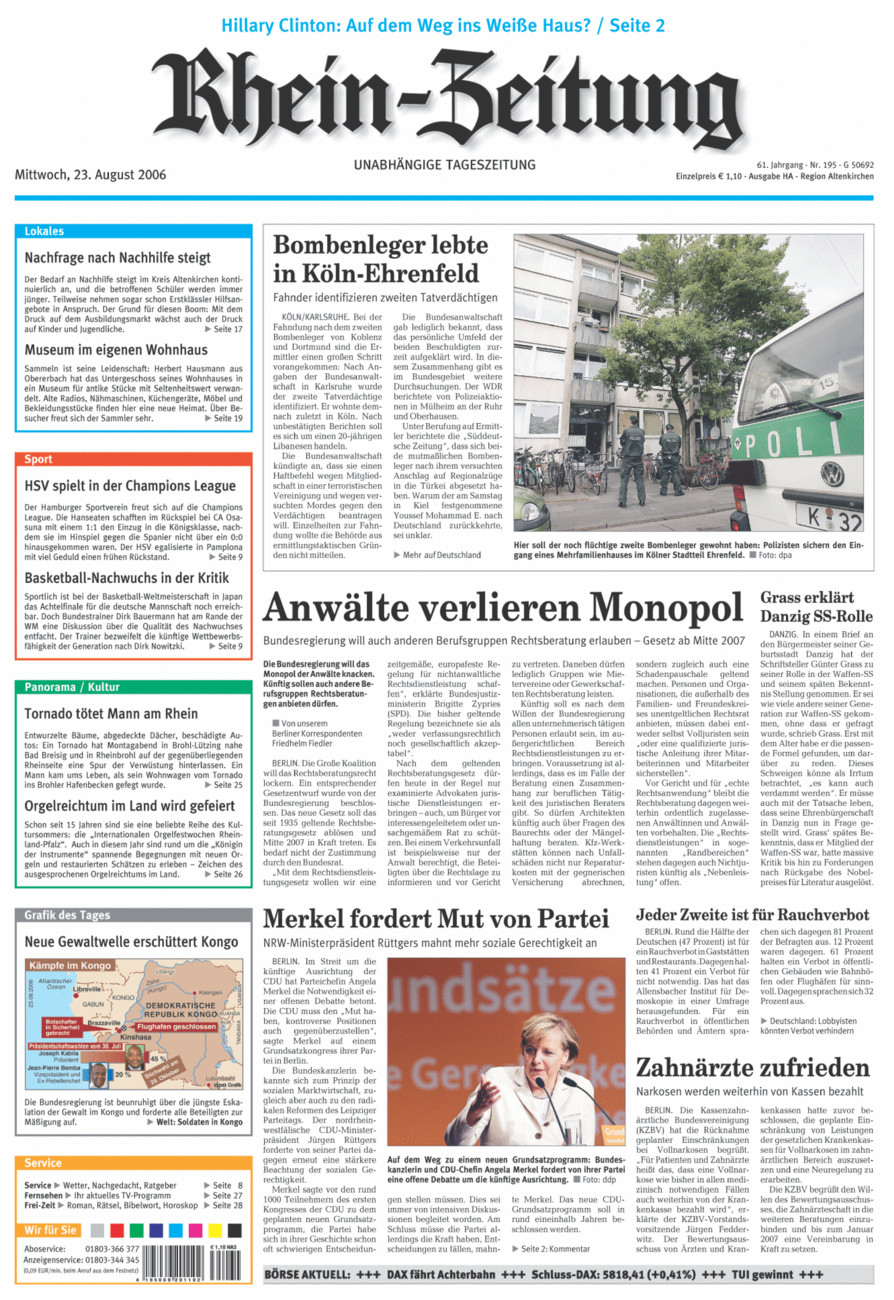 Rhein-Zeitung Kreis Altenkirchen vom Mittwoch, 23.08.2006