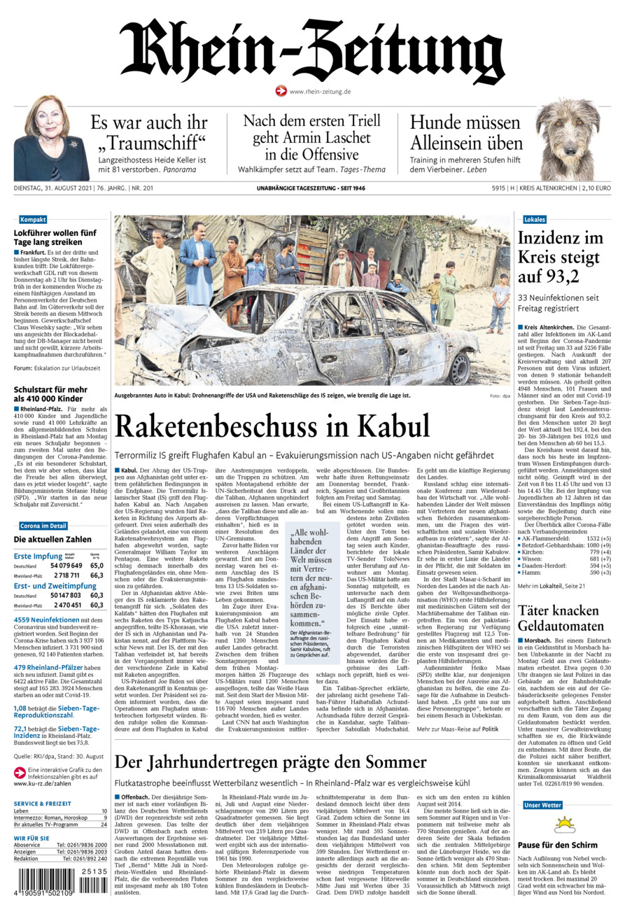 Rhein-Zeitung Kreis Altenkirchen vom Dienstag, 31.08.2021