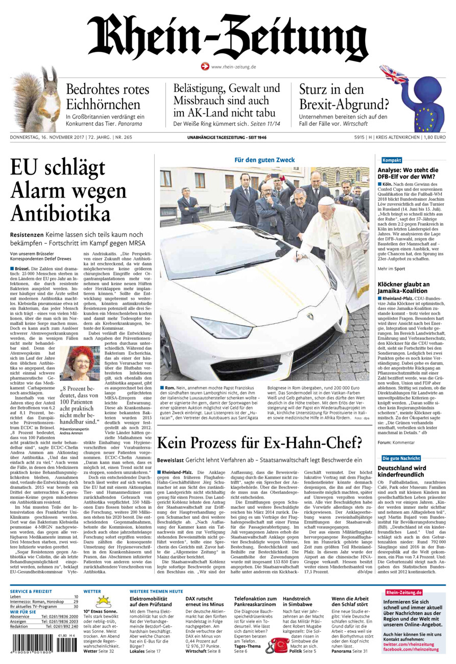 Rhein-Zeitung Kreis Altenkirchen vom Donnerstag, 16.11.2017