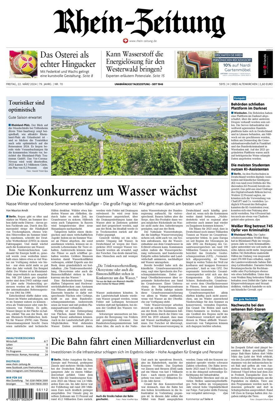 Rhein-Zeitung Kreis Altenkirchen vom Freitag, 22.03.2024