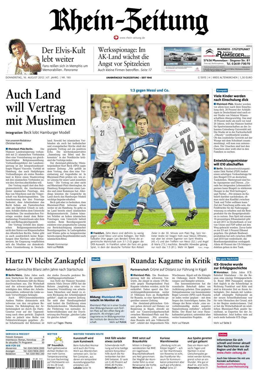 Rhein-Zeitung Kreis Altenkirchen vom Donnerstag, 16.08.2012