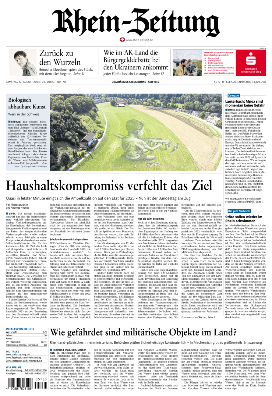 Rhein-Zeitung Kreis Altenkirchen vom Samstag, 17.08.2024