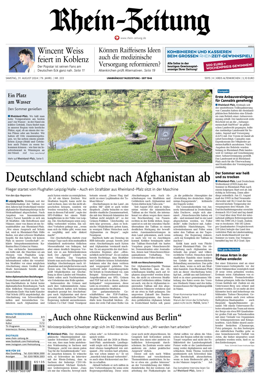 Rhein-Zeitung Kreis Altenkirchen vom Samstag, 31.08.2024