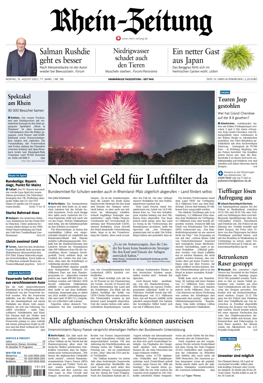 Rhein-Zeitung Kreis Altenkirchen vom Montag, 15.08.2022