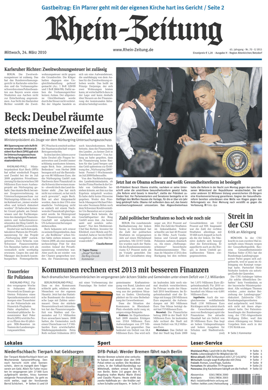 Rhein-Zeitung Kreis Altenkirchen vom Mittwoch, 24.03.2010