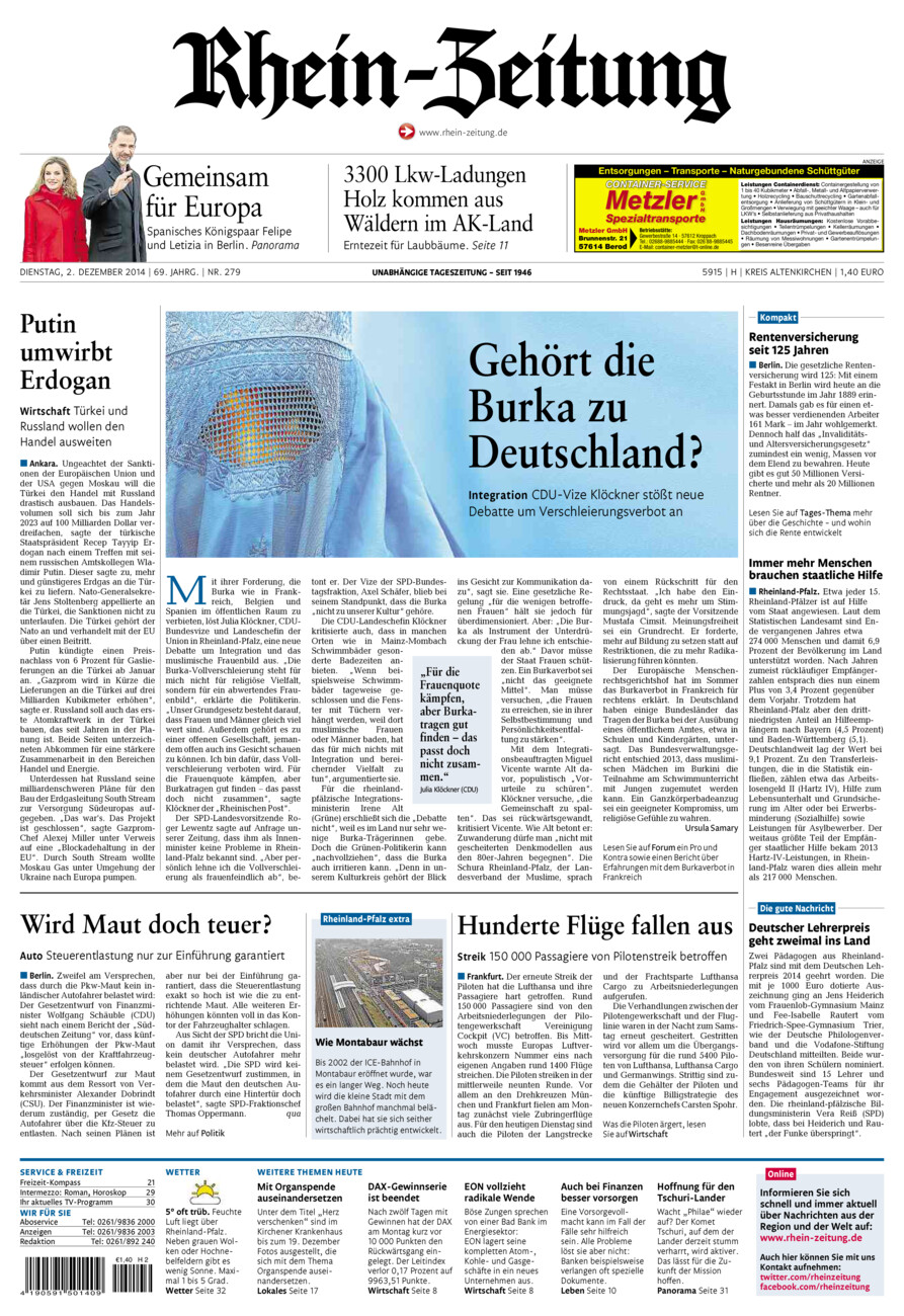 Rhein-Zeitung Kreis Altenkirchen vom Dienstag, 02.12.2014