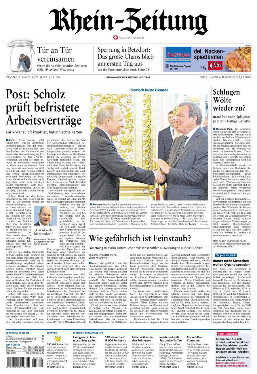 Rhein-Zeitung Kreis Altenkirchen vom Dienstag, 08.05.2018