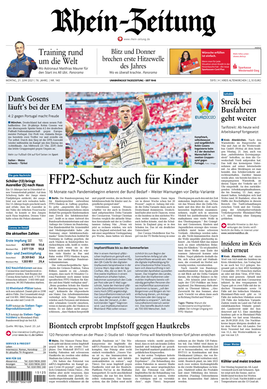Rhein-Zeitung Kreis Altenkirchen vom Montag, 21.06.2021