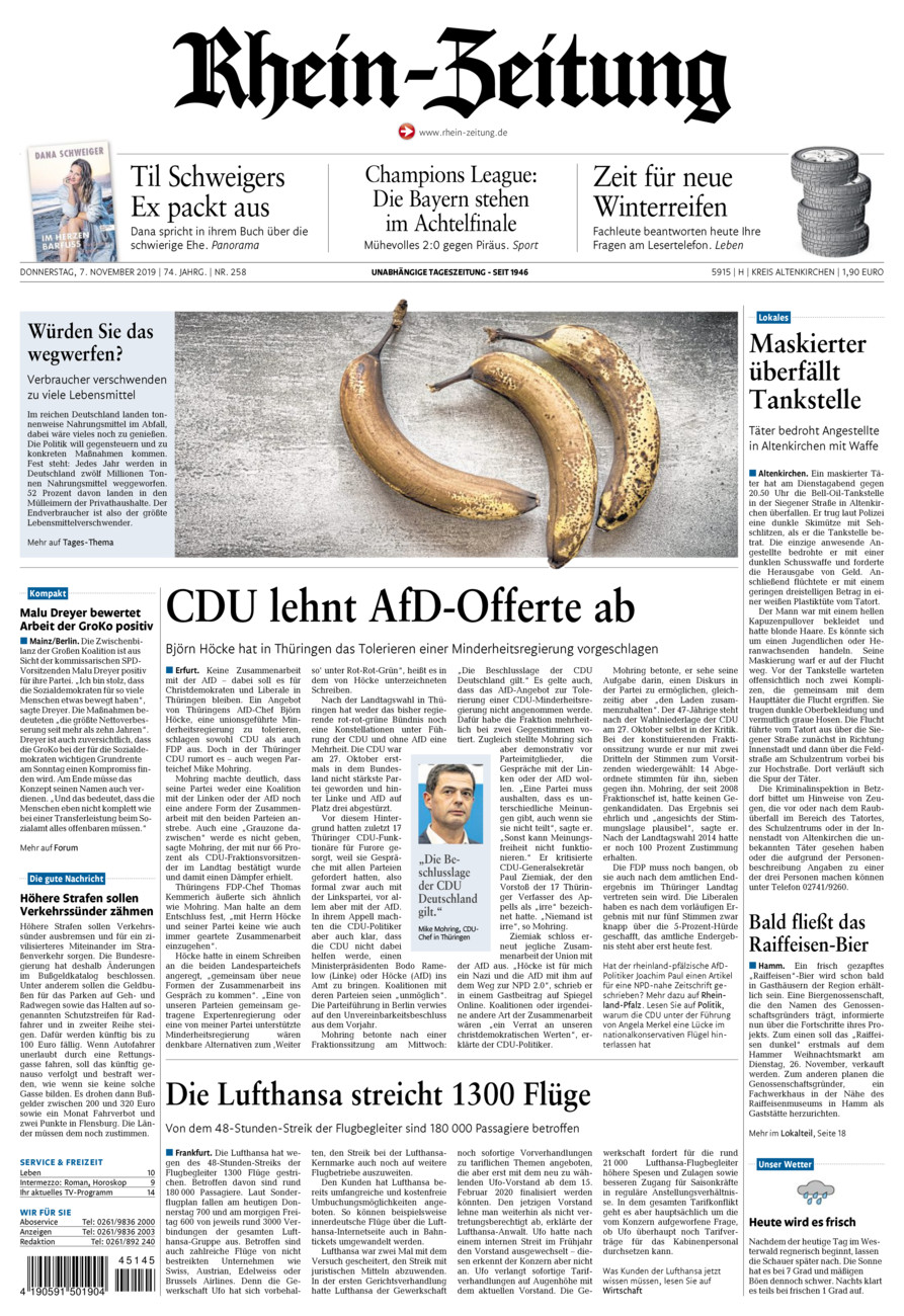 Rhein-Zeitung Kreis Altenkirchen vom Donnerstag, 07.11.2019