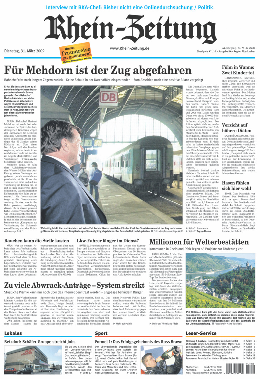 Rhein-Zeitung Kreis Altenkirchen vom Dienstag, 31.03.2009