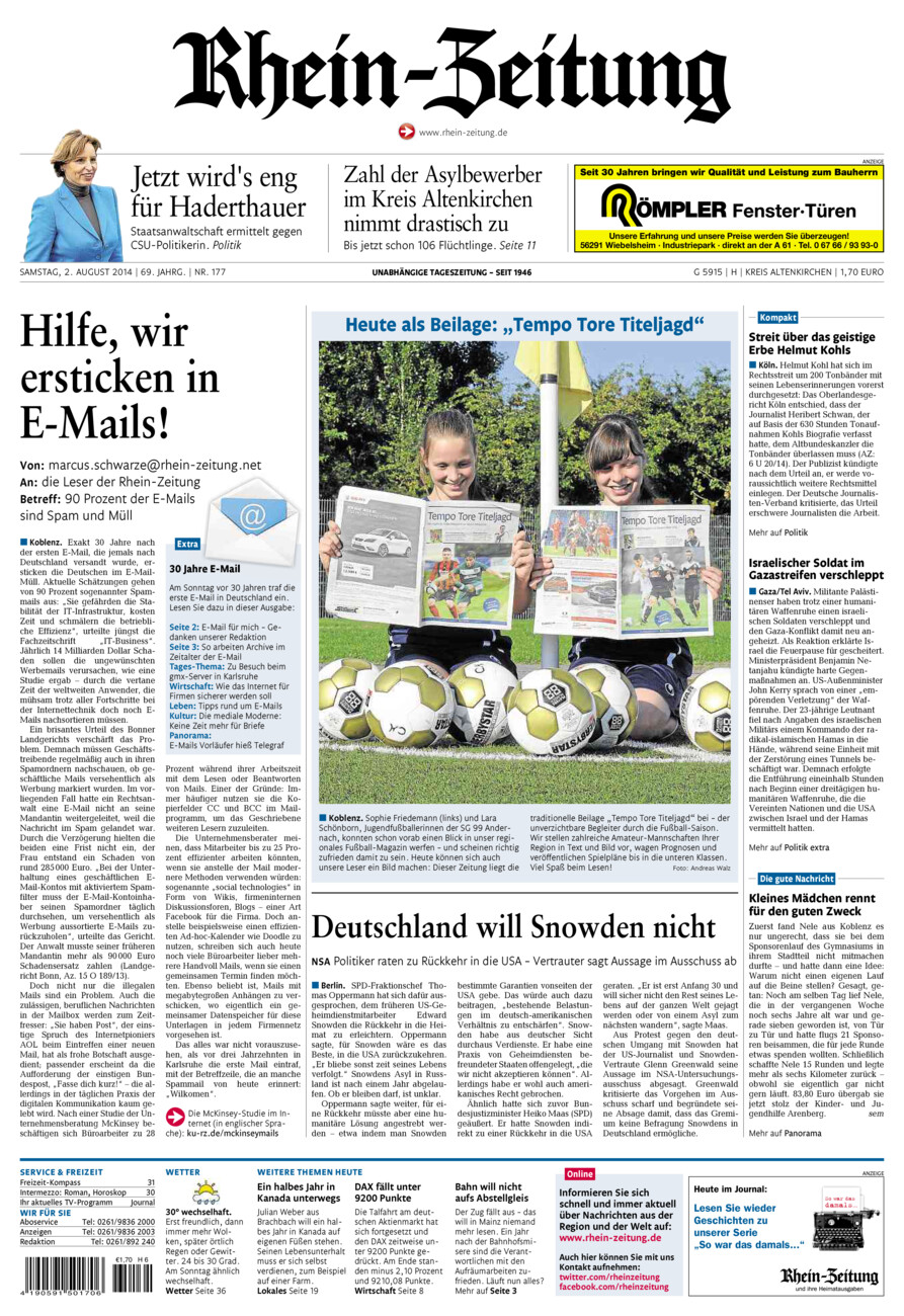 Rhein-Zeitung Kreis Altenkirchen vom Samstag, 02.08.2014