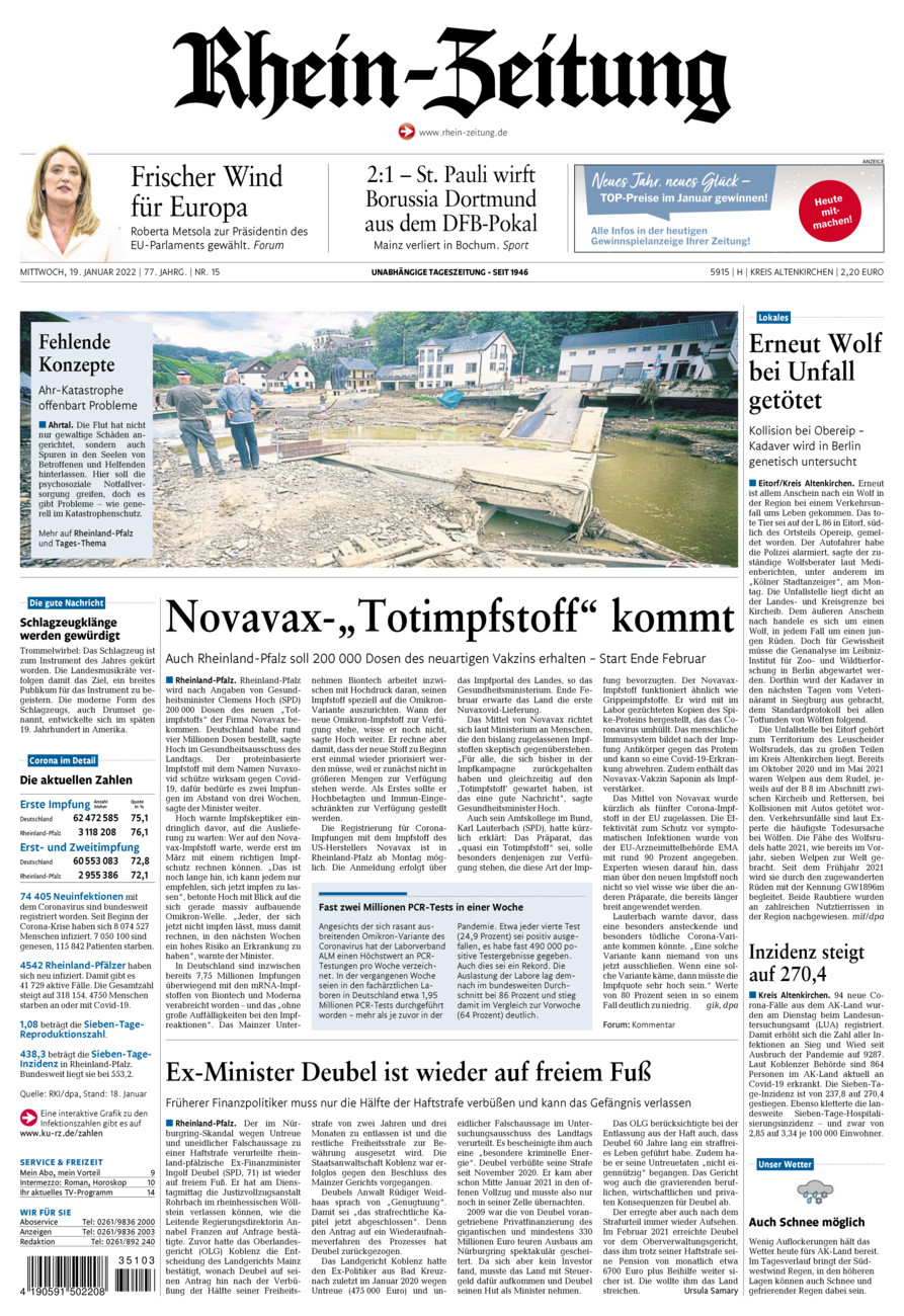 Rhein-Zeitung Kreis Altenkirchen vom Mittwoch, 19.01.2022