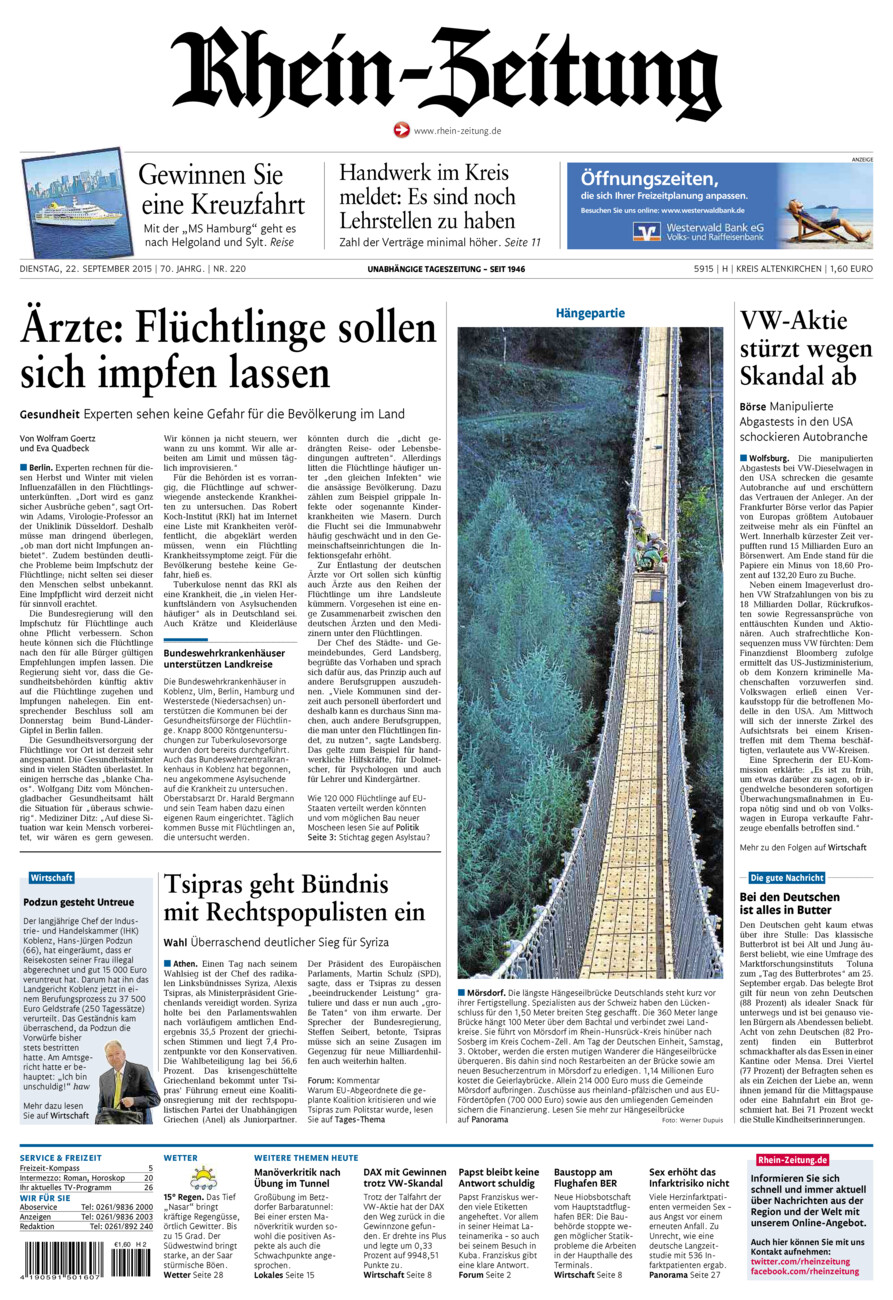 Rhein-Zeitung Kreis Altenkirchen vom Dienstag, 22.09.2015