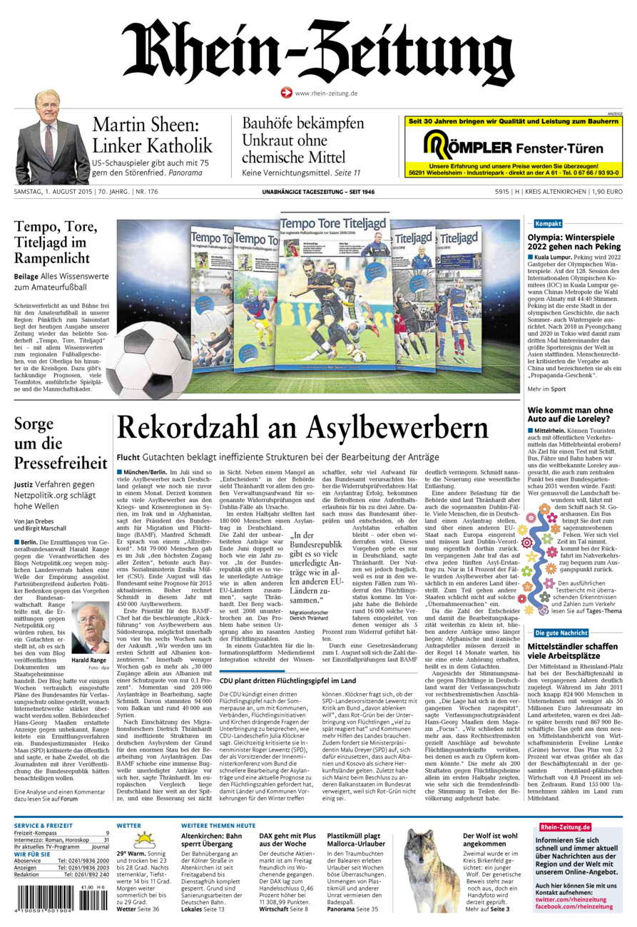 Rhein-Zeitung Kreis Altenkirchen vom Samstag, 01.08.2015