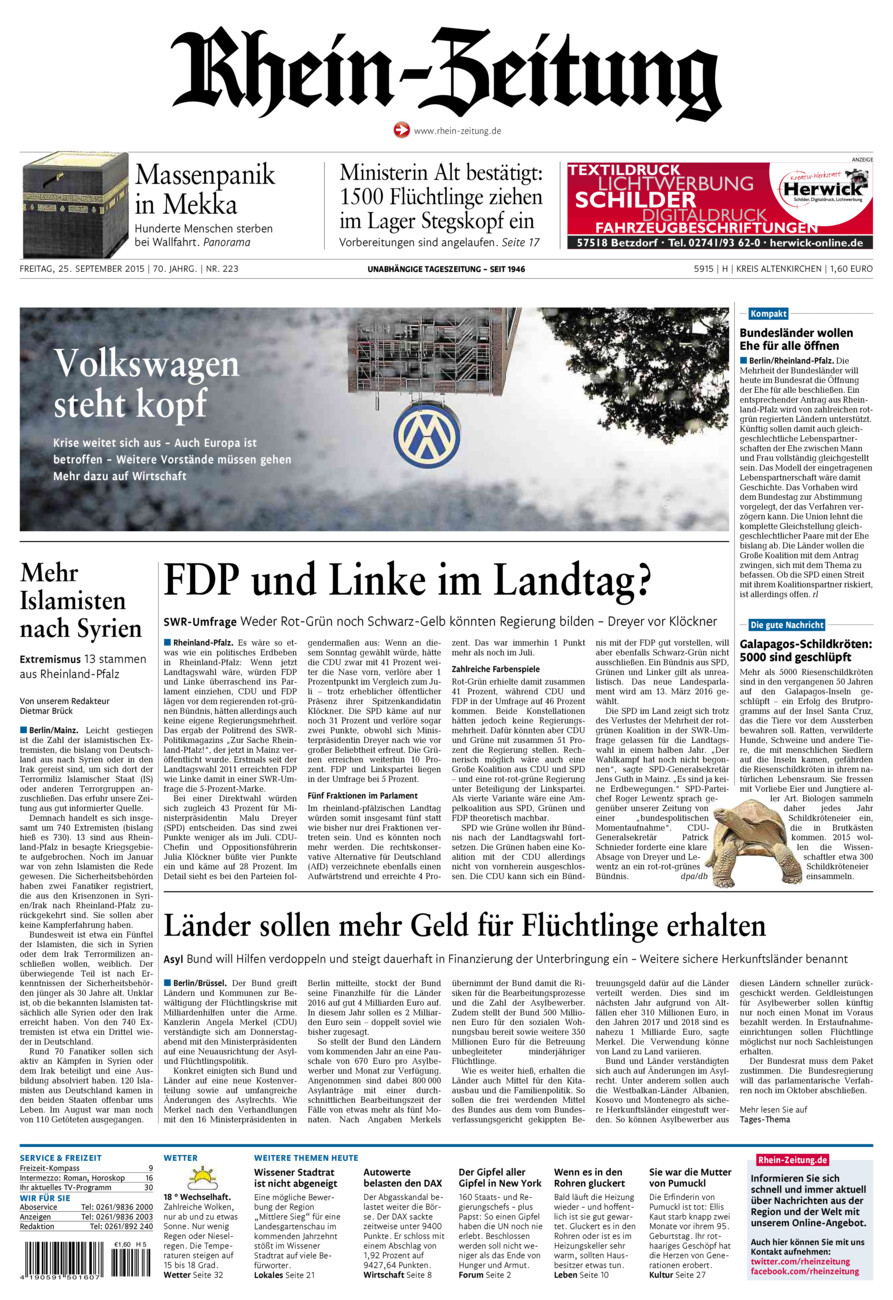 Rhein-Zeitung Kreis Altenkirchen vom Freitag, 25.09.2015
