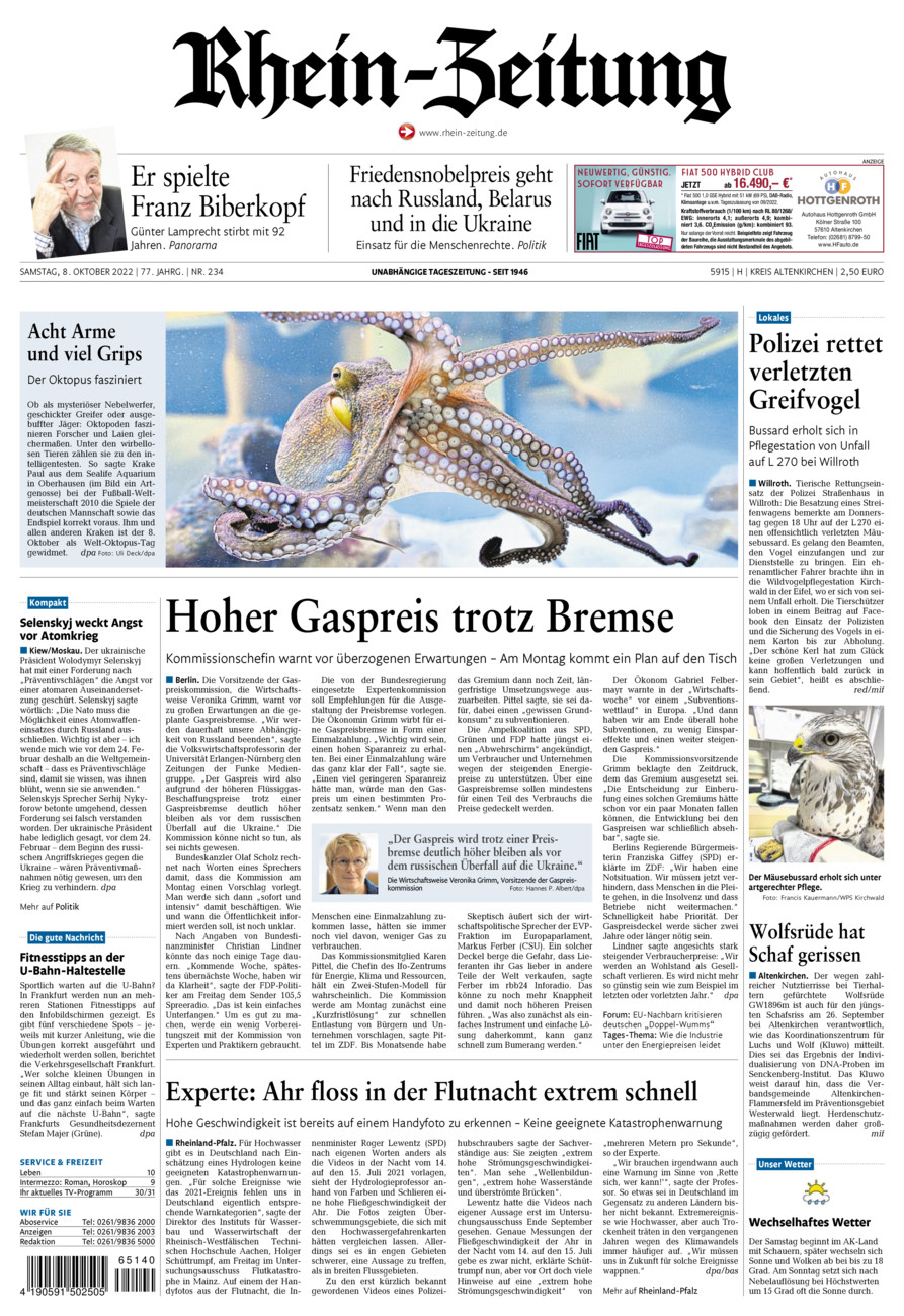 Rhein-Zeitung Kreis Altenkirchen vom Samstag, 08.10.2022