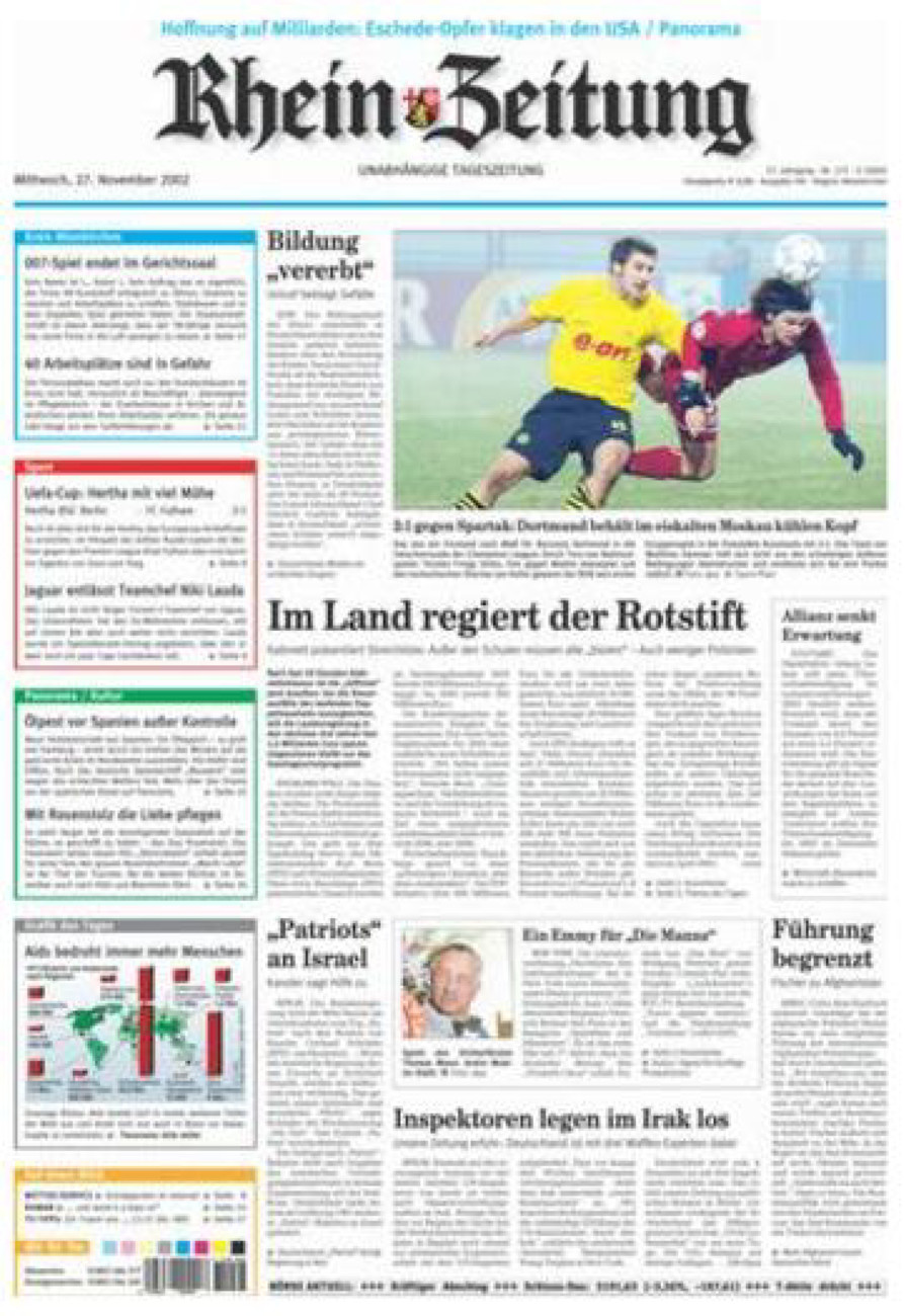 Rhein-Zeitung Kreis Altenkirchen vom Mittwoch, 27.11.2002