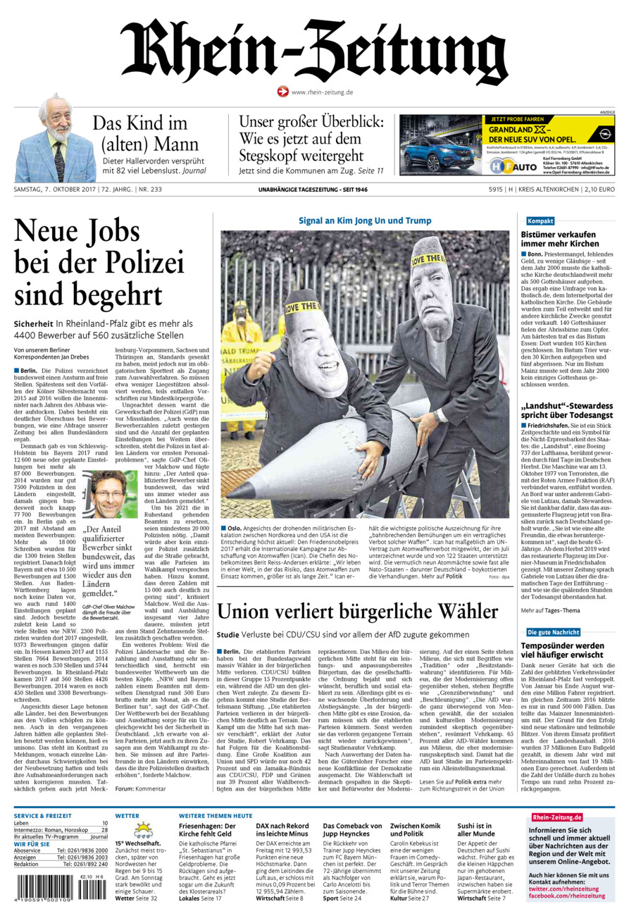 Rhein-Zeitung Kreis Altenkirchen vom Samstag, 07.10.2017
