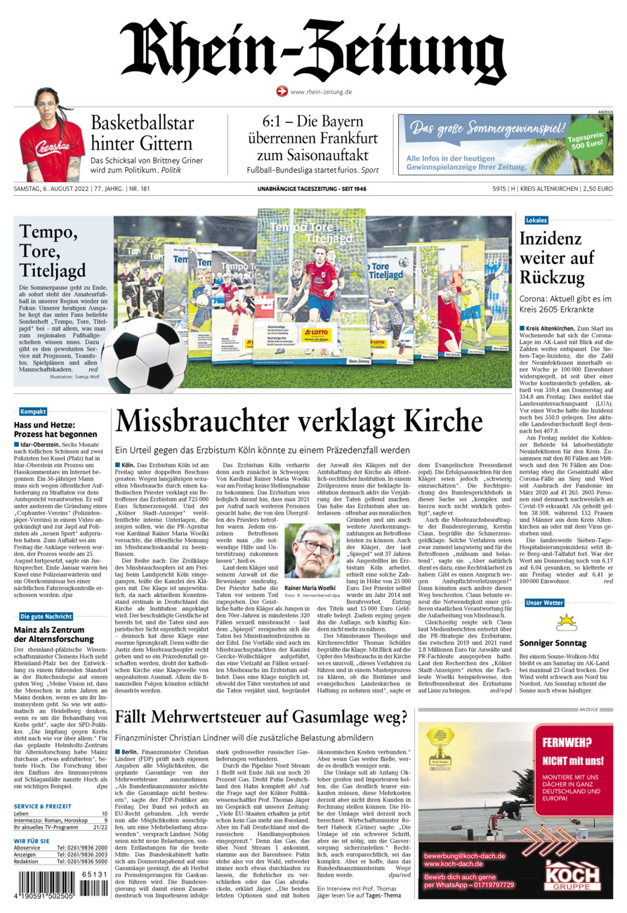 Rhein-Zeitung Kreis Altenkirchen vom Samstag, 06.08.2022