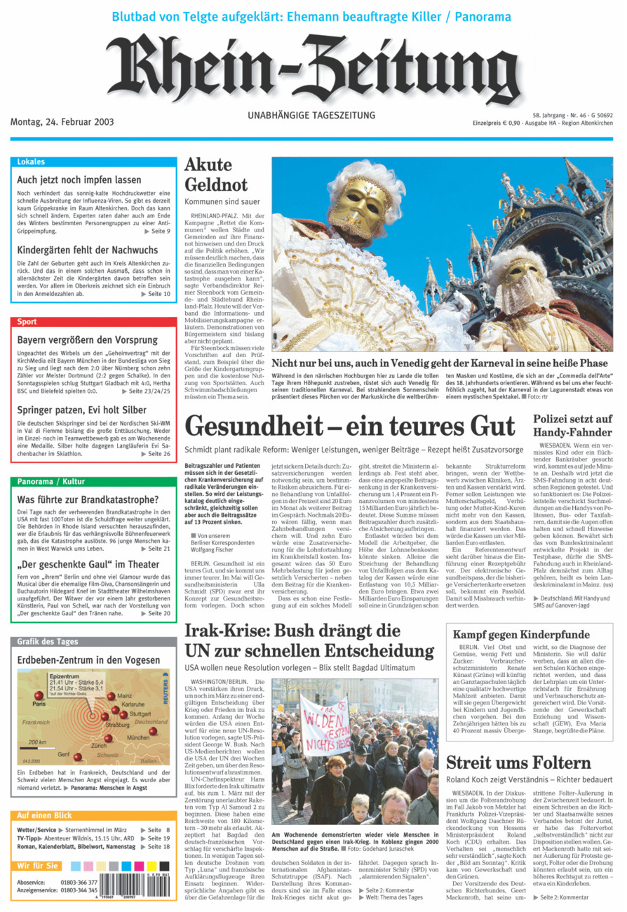 Rhein-Zeitung Kreis Altenkirchen vom Montag, 24.02.2003