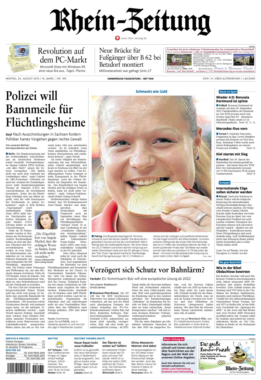 Rhein-Zeitung Kreis Altenkirchen vom Montag, 24.08.2015