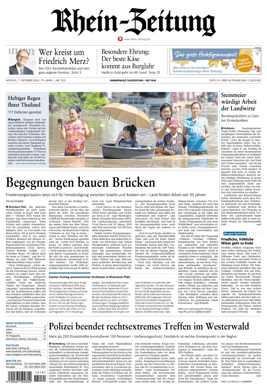 Rhein-Zeitung Kreis Altenkirchen vom Montag, 07.10.2024