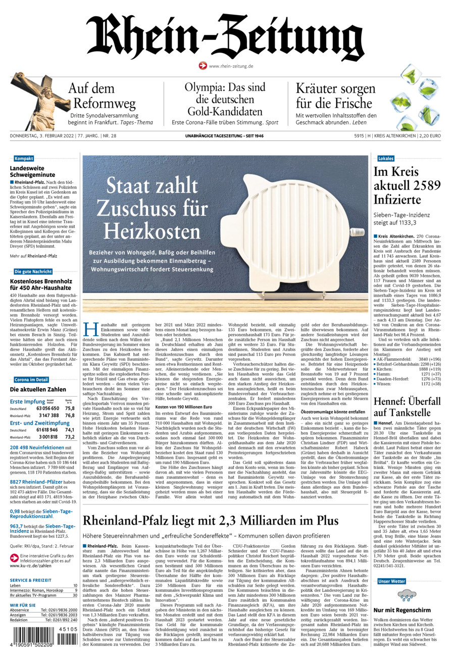 Rhein-Zeitung Kreis Altenkirchen vom Donnerstag, 03.02.2022