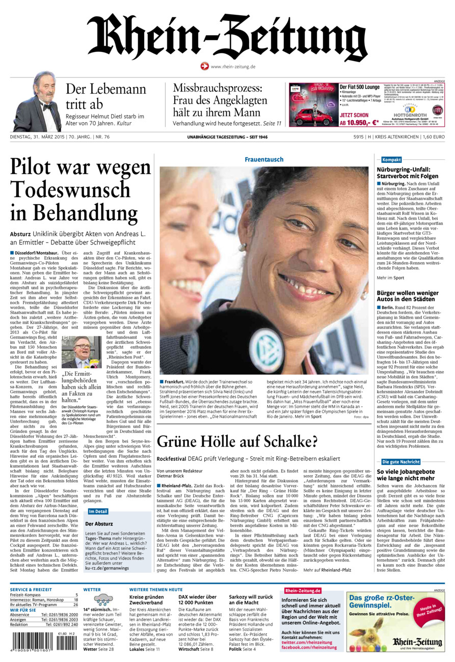Rhein-Zeitung Kreis Altenkirchen vom Dienstag, 31.03.2015